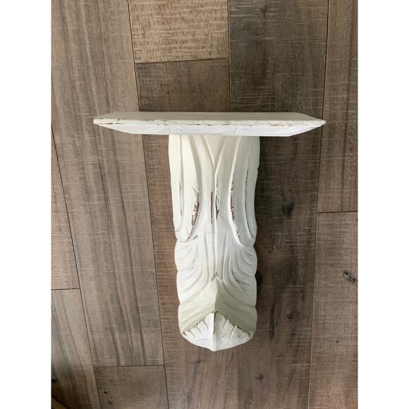 Large Hand Carved White Wood Rustic Corbel  Wall Shelf Approximately 15" High - Picture 2 of 11